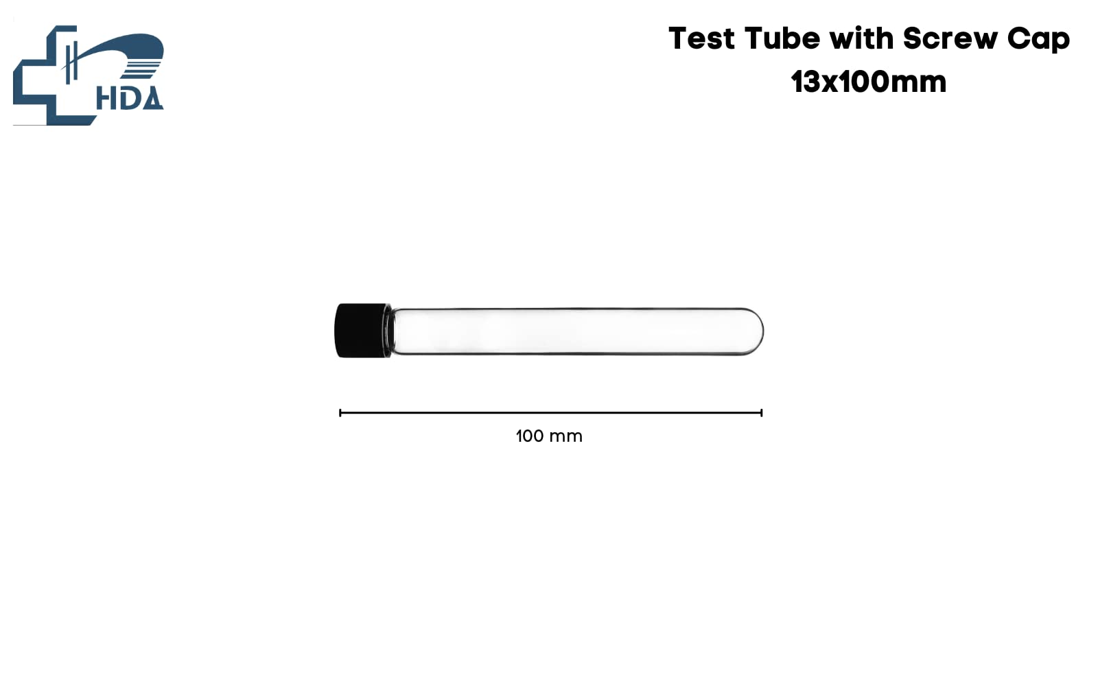 HDA Glass Test Tubes 13x100mm Soda Lime Glass, with Screw Cap, Round Bottom, 100 Pieces