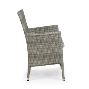 Muse & Lounge Co. Pecos Transitional Metal and All-Weather Wicker Patio Armchairs with Cushion, Set of 2 for Outdoor, Poolside, Garden, Yard, Gray