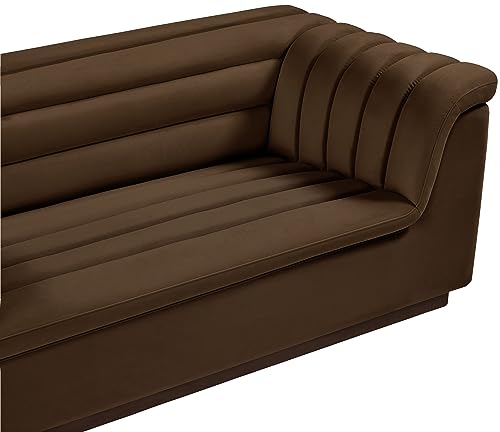 Meridian Furniture 192Brown-S Cascade Collection Modern | Contemporary Velvet Upholstered Sofa with Soft Brown Velvet Fabric, Deep Channel Tufting, Curved Arms, 94" W x 34" D x 28" H, Brown