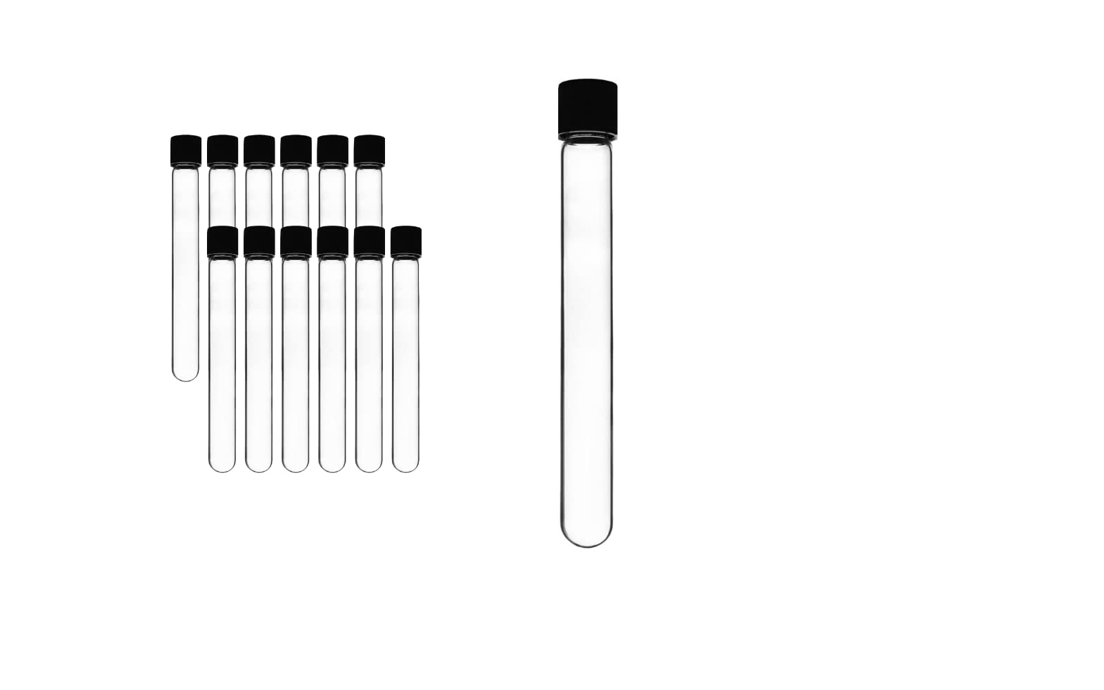 HDA Glass Test Tubes 13x100mm Soda Lime Glass, with Screw Cap, Round Bottom, 100 Pieces