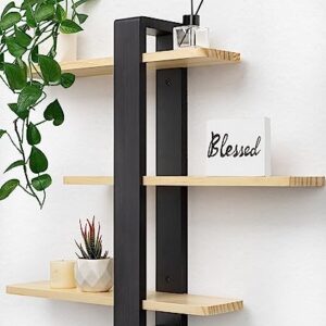 SUMGAR Floating Shelves for Wall Mounted Shelving Unit All Pine Wood 3 Tier Large Shelf for Bedroom Living Room Office Bathroom Home Decoration Storage Plant Photo Display Modern 20in