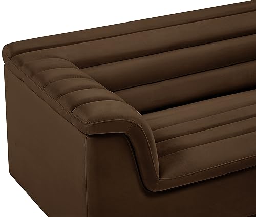 Meridian Furniture 192Brown-S Cascade Collection Modern | Contemporary Velvet Upholstered Sofa with Soft Brown Velvet Fabric, Deep Channel Tufting, Curved Arms, 94" W x 34" D x 28" H, Brown