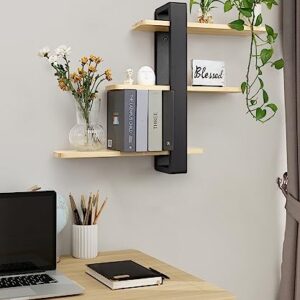 SUMGAR Floating Shelves for Wall Mounted Shelving Unit All Pine Wood 3 Tier Large Shelf for Bedroom Living Room Office Bathroom Home Decoration Storage Plant Photo Display Modern 20in