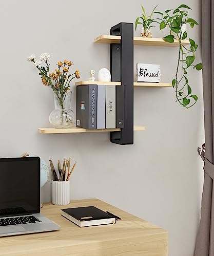 SUMGAR Floating Shelves for Wall Mounted Shelving Unit All Pine Wood 3 Tier Large Shelf for Bedroom Living Room Office Bathroom Home Decoration Storage Plant Photo Display Modern 20in