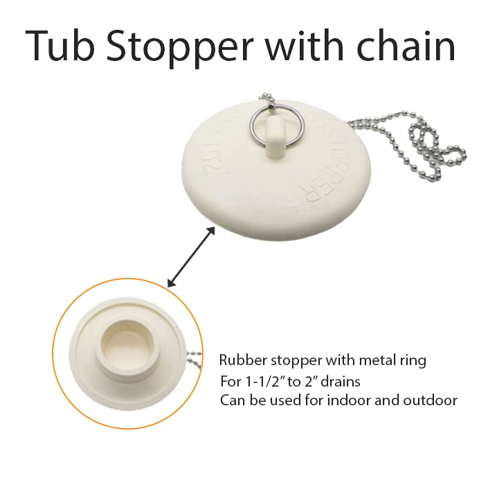 Gadgetime USA - Tub Stopper with Chain - Rubber Drain Cover - for Kitchen, Bathtub, Shower, Sink & Laundry for 1 1/2 inch to 2 inch