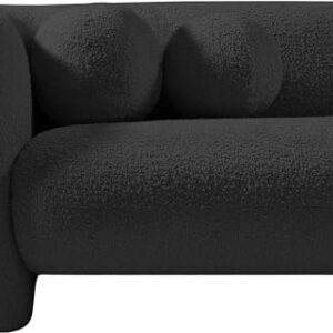 Meridian Furniture 139Black-S Emory Collection Art Deco Boucle Fabric Upholstered Sofa with Rich Black Boucle Fabric, Ball Pillows Included, 89" W x 34" D x 27" H, Black