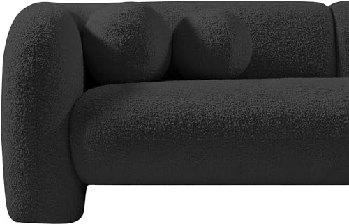 Meridian Furniture 139Black-S Emory Collection Art Deco Boucle Fabric Upholstered Sofa with Rich Black Boucle Fabric, Ball Pillows Included, 89" W x 34" D x 27" H, Black