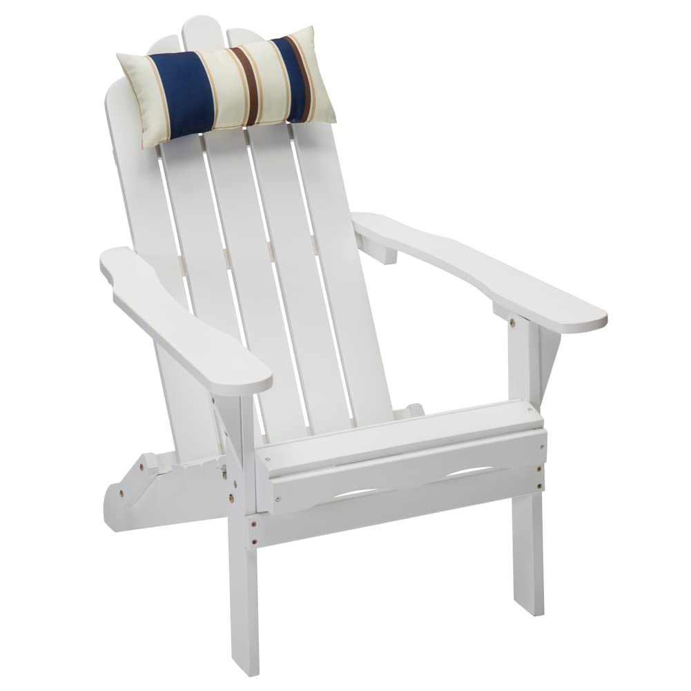 Anraja Outdoor Patio Wood Folding Adirondack Chair Outside with Cushion for Outdoor Porch, Yard, Garden, Pool, White