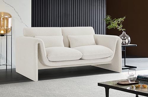 Meridian Furniture 198Cream-L Stylus Collection Modern | Contemporary Boucle Fabric Upholstered Loveseat with Rich Cream Boucle Fabric, Curved Arms, 64" W x 38" D x 31" H, Cream