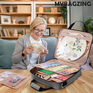 MYBAGZING | Large Embroidery Bag - Embroidery Project Bag -Cross Stitch Supplies Organizer - Embroidery Kits Bag - Embroidery Storage Bag - Embroidery Organizer for Floss, Loops (Bag Only)