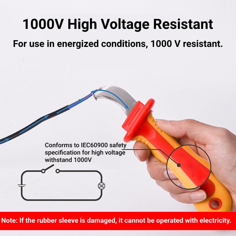 1000V Insulated Dismantling Knife Insulated Electricians Cable Stripping Knives with Non Slip Handle for Circuit Breaking Installation