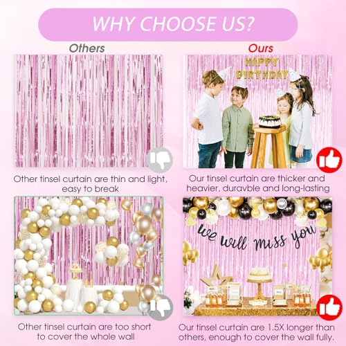 TenLaitech Curtain Pink Foil Backdrop, 3 PCS 3.3 x 9.9 ft, for Galentines Day Decorations, Birthday, Graduation, Engagement Party Decorations