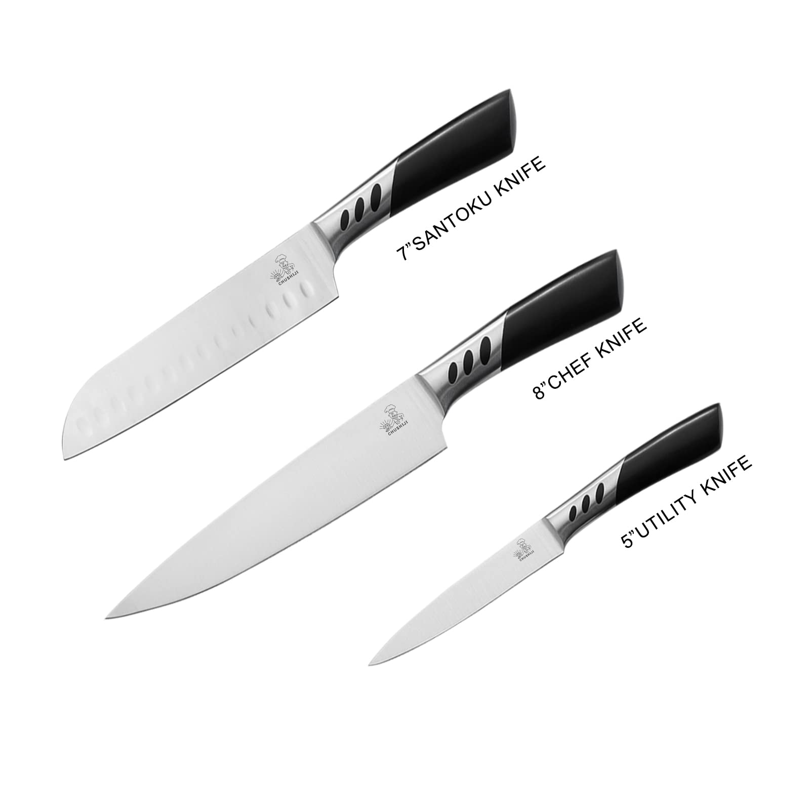 CHUSHIJI Chef Knife Ultra Sharp High Carbon Stainless Steel Chef knife set 3 piece knife set 8 inch Chefs knife, 5 inch Paring Knife kitchen knife set kitchen knife