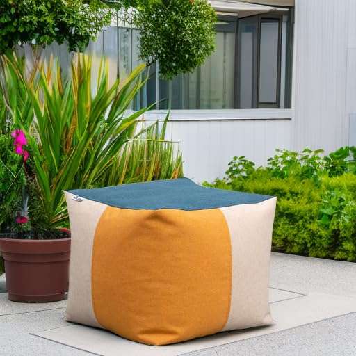 Big Joe Square Ottoman Weatherproof Bean Bag Footrest, Sunset Block Intertwist, Weather Resistant UV-Protected Fabric, 2 feet