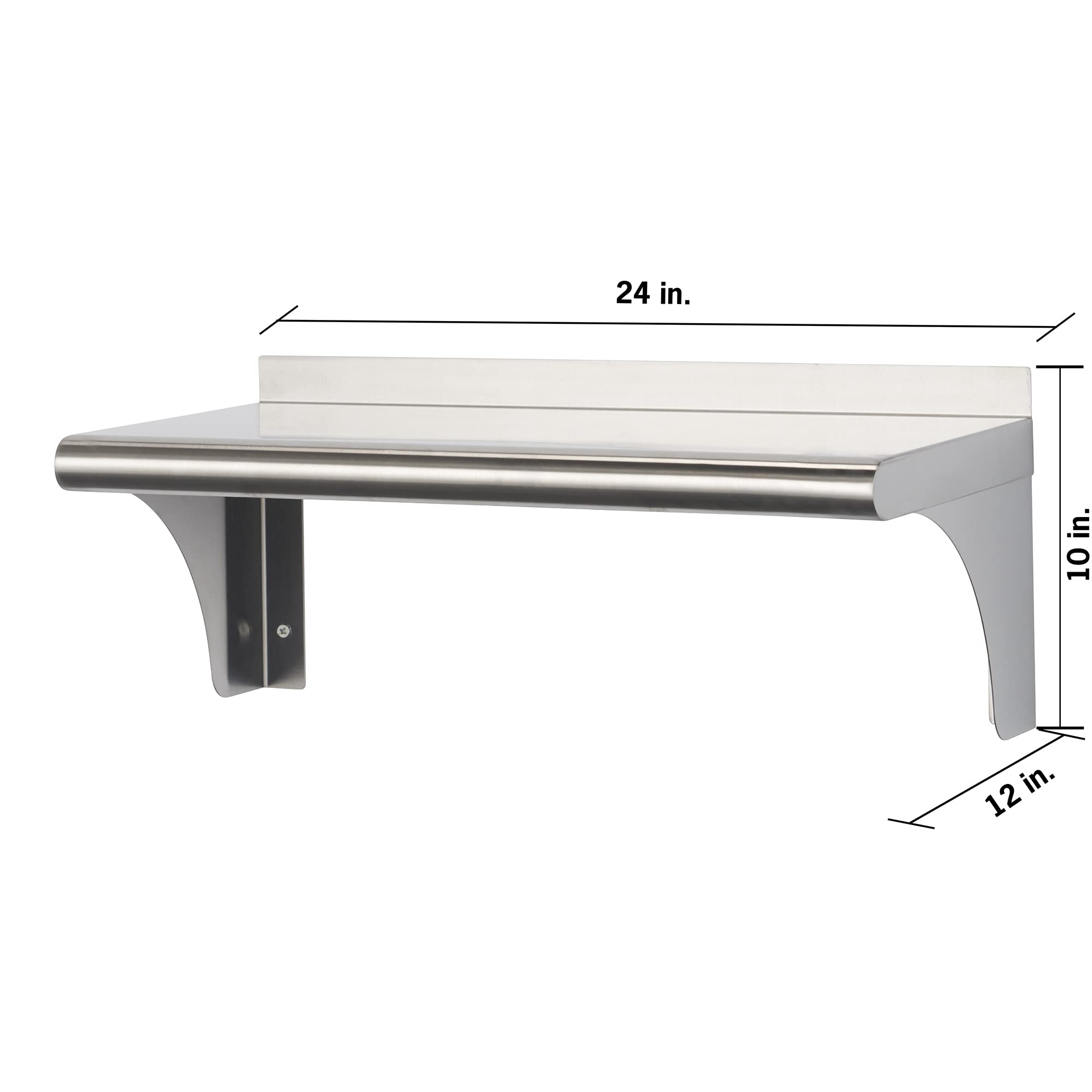 TRINITY THA-3328 EcoStorage NSF Commercial-Grade Stainless Steel Wall Shelf for Kitchen, Garage, Pantry, Storage, 24” W x 12” D x 10” H