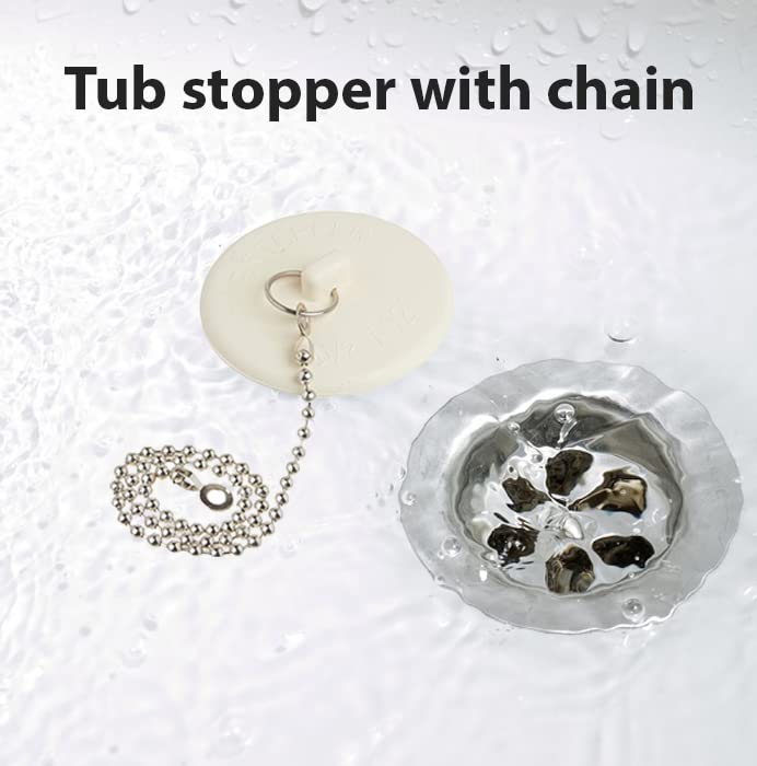 Gadgetime USA - Tub Stopper with Chain - Rubber Drain Cover - for Kitchen, Bathtub, Shower, Sink & Laundry for 1 1/2 inch to 2 inch