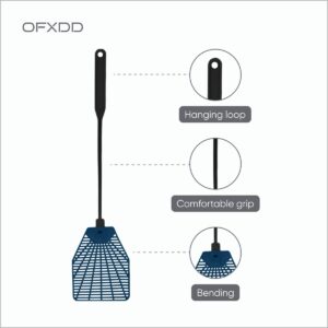 OFXDD Rubber Fly Swatter, Long Fly Swatter Pack, Fly Swatter Heavy Duty, Black and Blue Colors (3 Pack)