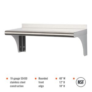 TRINITY THA-3328 EcoStorage NSF Commercial-Grade Stainless Steel Wall Shelf for Kitchen, Garage, Pantry, Storage, 24” W x 12” D x 10” H