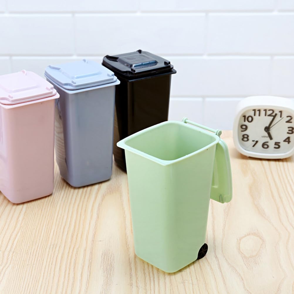 HAPINARY Desktop Miniature Trash Can, Polypropylene Material, Swing-Lid Opening Mechanism, Assorted Colors, 2pcs