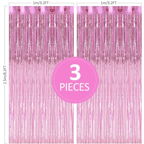 TenLaitech Curtain Pink Foil Backdrop, 3 PCS 3.3 x 9.9 ft, for Galentines Day Decorations, Birthday, Graduation, Engagement Party Decorations