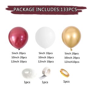 133PCS Burgundy Balloon Garland Metallic Gold White Balloon Garland Arch Kit for Anniversary Wedding Bachelorette Bridal & Baby Shower Birthday Party Wedding Party Decorations Supplies