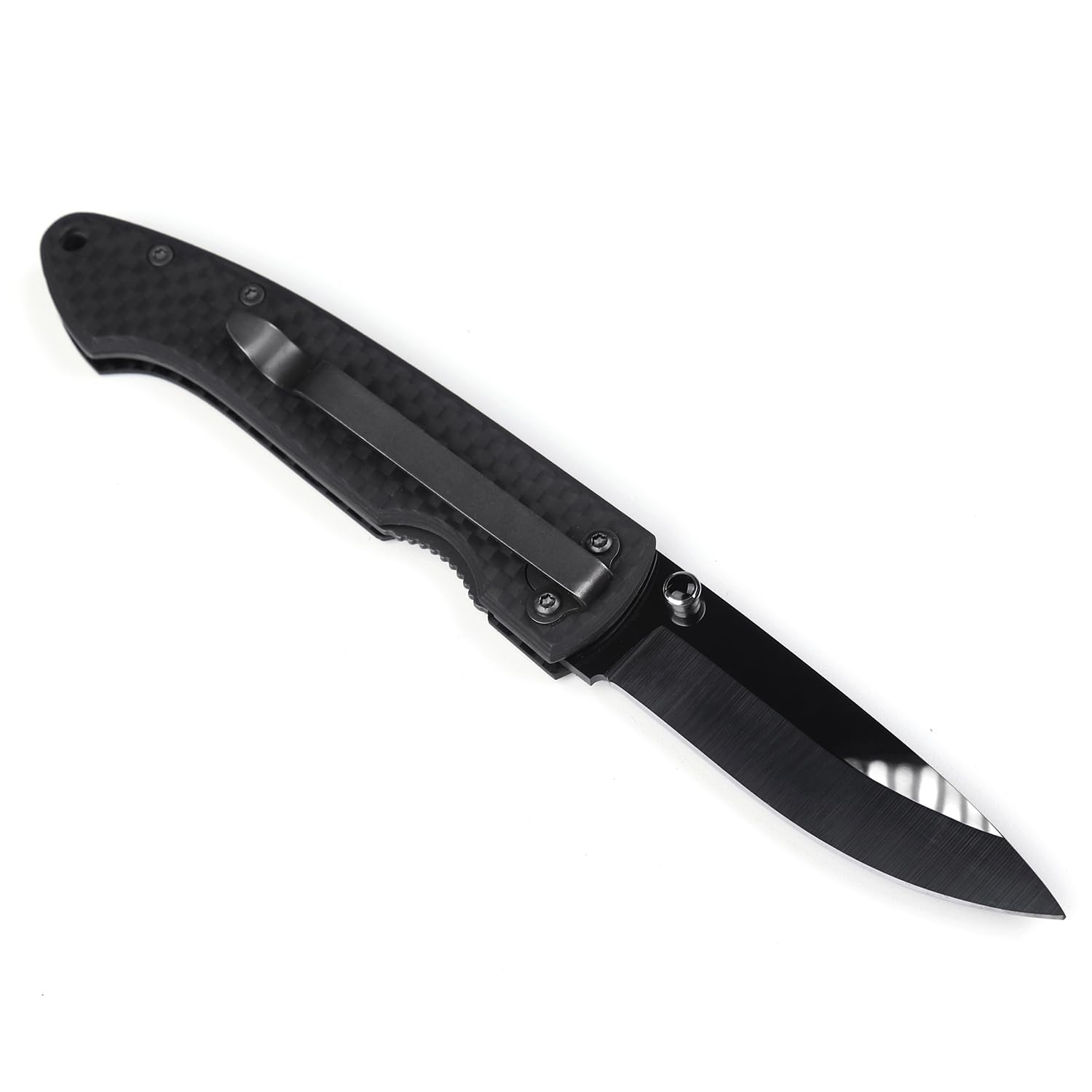 Cool Hand 6.6" Carbon Fiber Folding Pocket Knife w/ 2.8" Polished Black Ceramic Blade, Liner Lock Mechanism, w/Pocket Clip