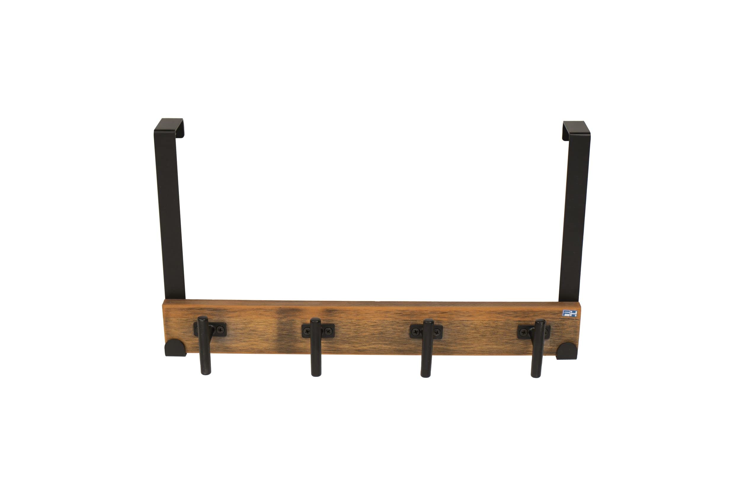 FantasHome 16" Over The Door Hook Rack with 4 Hooks - Black & Brown, Classic Style