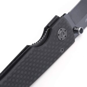 Cool Hand 6.6" Carbon Fiber Folding Pocket Knife w/ 2.8" Polished Black Ceramic Blade, Liner Lock Mechanism, w/Pocket Clip