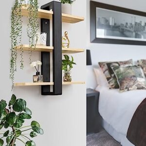 SUMGAR Floating Shelves for Wall Mounted Shelving Unit All Pine Wood 3 Tier Large Shelf for Bedroom Living Room Office Bathroom Home Decoration Storage Plant Photo Display Modern 20in