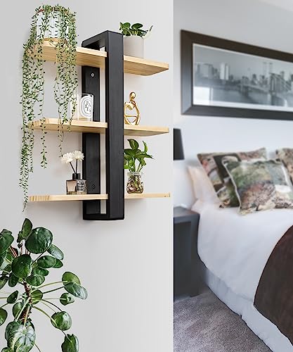 SUMGAR Floating Shelves for Wall Mounted Shelving Unit All Pine Wood 3 Tier Large Shelf for Bedroom Living Room Office Bathroom Home Decoration Storage Plant Photo Display Modern 20in