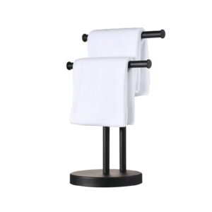 black hand towel holder stand, double towel rack t-shape hand towel stand for bathroom countertop, sus304 stainless steel (matte black) shunli