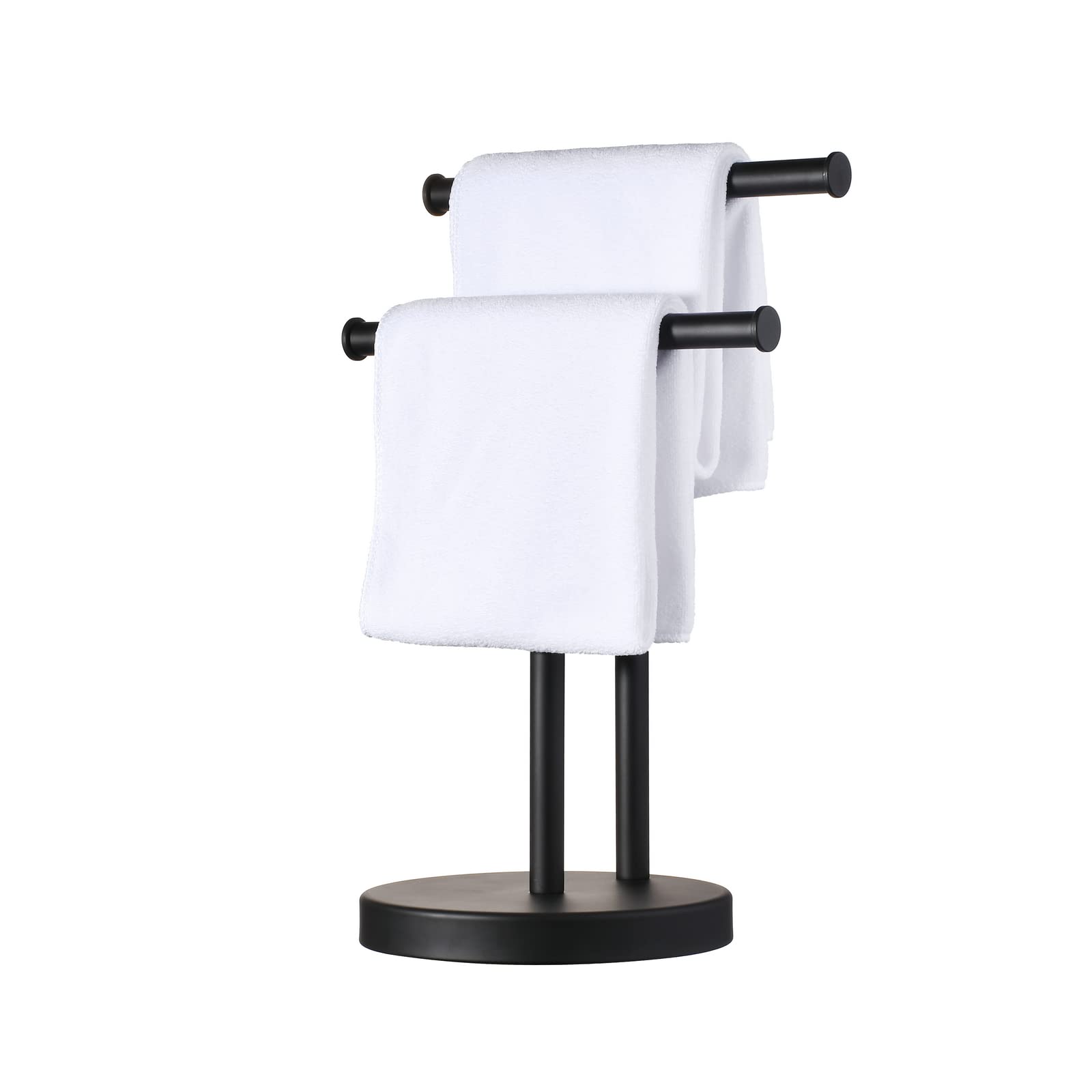 Black Hand Towel Holder Stand, Double Towel Rack T-Shape Hand Towel Stand for Bathroom Countertop, SUS304 Stainless Steel (Matte Black) SHUNLI