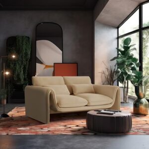 Meridian Furniture 199Camel-L Sloan Collection Modern | Contemporary Velvet Upholstered Loveseat with Soft Camel Velvet Fabric, Curved Arms, 64" W x 38" D x 31" H, Camel