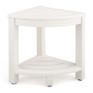 apolimi hdpe corner shower stool,shower bench seat with storage shelf for shaving legs plastic spa bath step foot rest for bathroom small place (white)