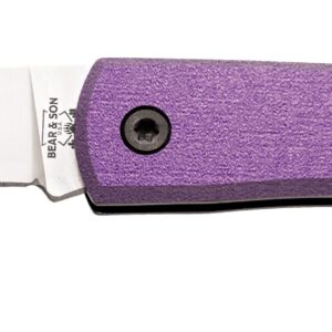 Bear & Son Small Locking Farmhand Folding Knife, 2 3/4” 440 Stainless Steel Blade, Lightweight Purple Aluminum Handle, Taper Ground Drop Point Blade (137LPL)