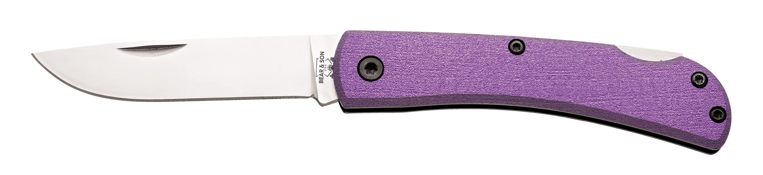 Bear & Son Small Locking Farmhand Folding Knife, 2 3/4” 440 Stainless Steel Blade, Lightweight Purple Aluminum Handle, Taper Ground Drop Point Blade (137LPL)