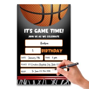 FujLoy Basketball Birthday Invitation, Basketball Sports Birthday Party Invitations, Basketball Birthday Party Supplies.（048）