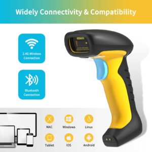 NETUM Upgraded QR Industrial Bluetooth Barcode Scanner with Charging Dock, Wireless 2D 1D Bar Code Reader 2600mAh Drop Protection Shock Dust Proof Hands Free for Windows Mac Android iOS (NT-1200)