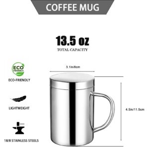 DASHTHER 13.5 oz Stainless Steel Double-Walled Metal Mugs - Insulated Coffee & Tea Cup with Lid and Handle for Camping and Everyday Use (1 piece)