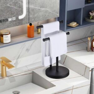 Black Hand Towel Holder Stand, Double Towel Rack T-Shape Hand Towel Stand for Bathroom Countertop, SUS304 Stainless Steel (Matte Black) SHUNLI