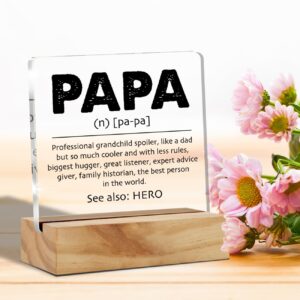 Gifts for Papa Grandpa Grandfather, Papa Definition Desk Decor Acrylic Desk Plaque Sign with Wood Stand Home Office Desk Sign Keepsake Father's Day Present