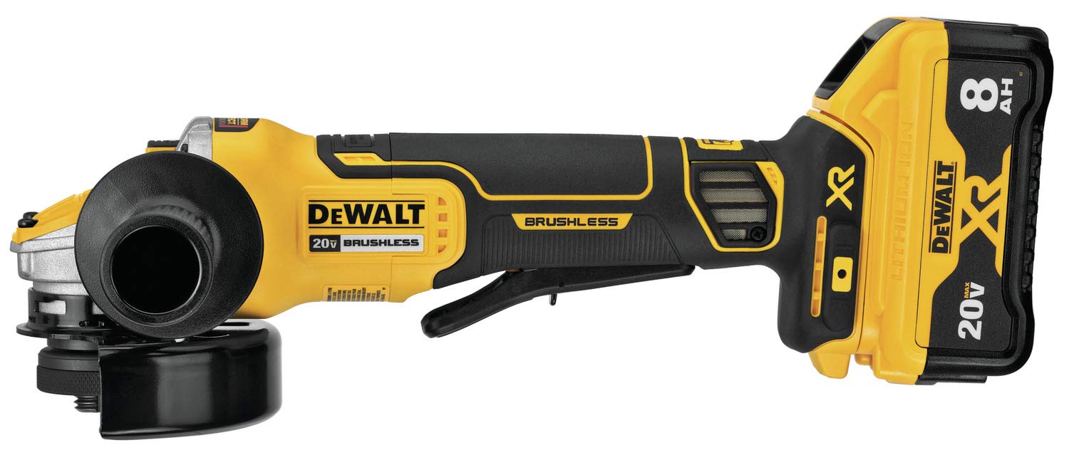 Dewalt DCG415W1R 20V MAX XR Brushless Lithium-Ion 4-1/2 in. - 5 in. Cordless Small Angle Grinder with POWER DETECT Tool Technology Kit (8 Ah) (Renewed)