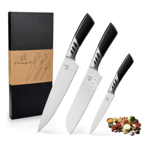 CHUSHIJI Chef Knife Ultra Sharp High Carbon Stainless Steel Chef knife set 3 piece knife set 8 inch Chefs knife, 5 inch Paring Knife kitchen knife set kitchen knife