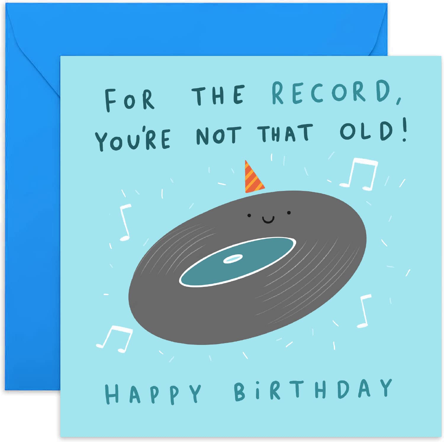 Old English Co. Funny Happy Birthday Card for Dad - 'For the Record You're Not That Old' Hilarious Vinyl Birthday Card for Him - Grandad Birthday Card | Blank Inside with Envelope