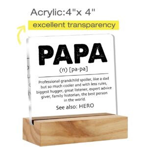 Gifts for Papa Grandpa Grandfather, Papa Definition Desk Decor Acrylic Desk Plaque Sign with Wood Stand Home Office Desk Sign Keepsake Father's Day Present