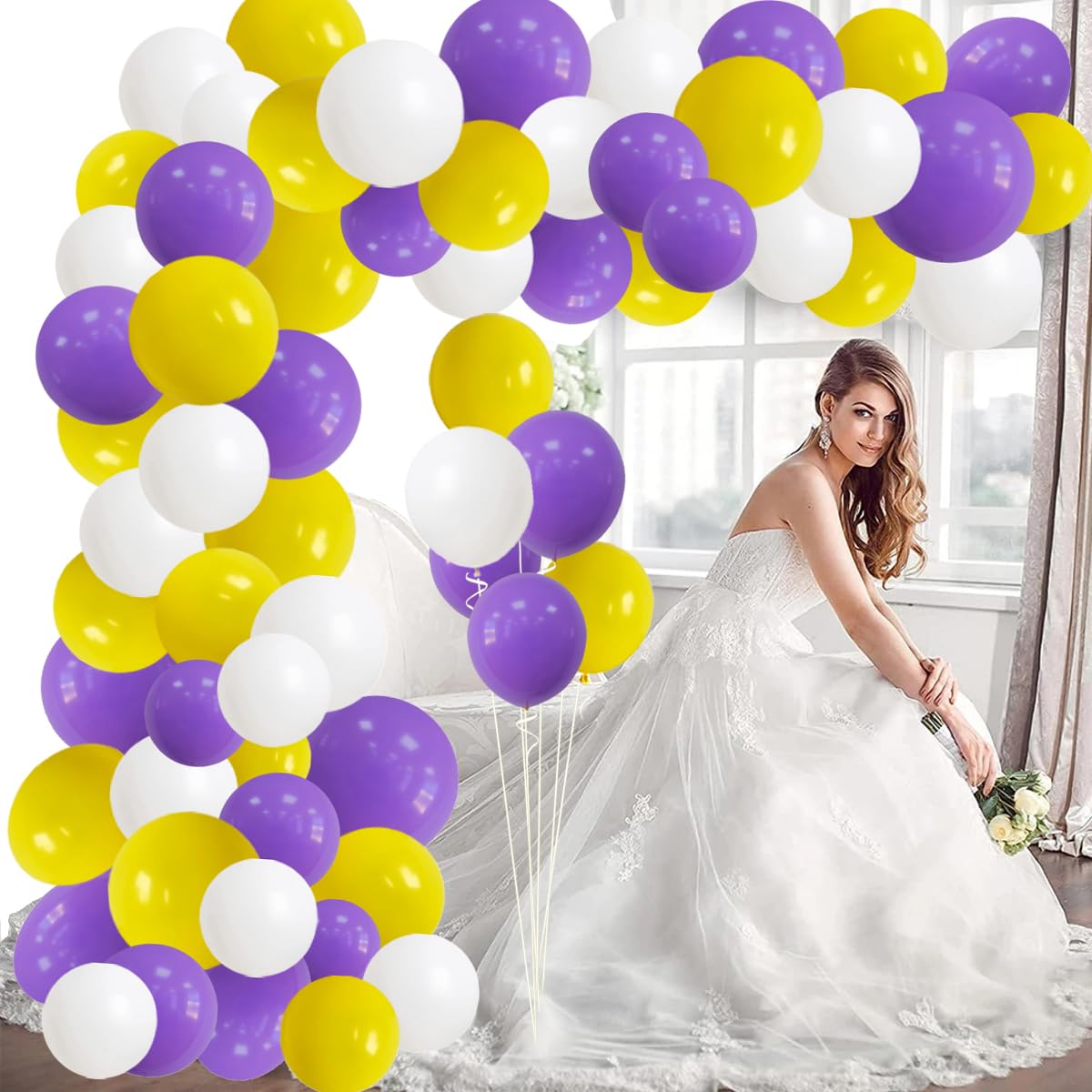 Purple and Yellow White Balloon Garland Arch Kit - 122pcs Yellow Purple White Balloons for Purple Birthday Wedding Anniversary Bridal Shower Retirement Basketball Party Decoration…