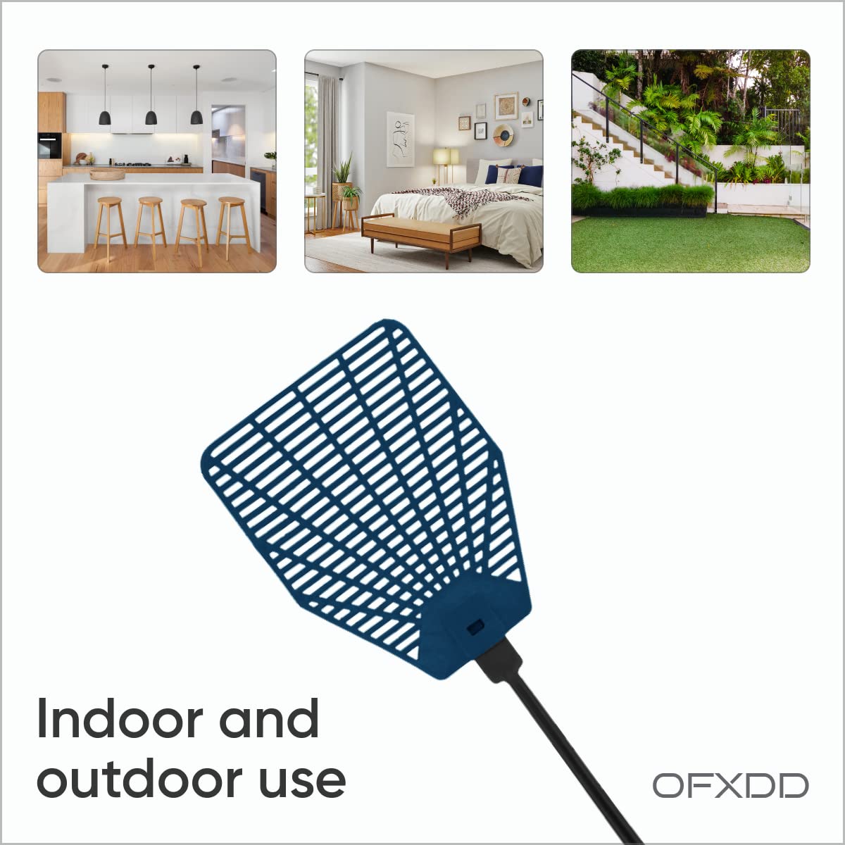 OFXDD Rubber Fly Swatter, Long Fly Swatter Pack, Fly Swatter Heavy Duty, Black and Blue Colors (3 Pack)