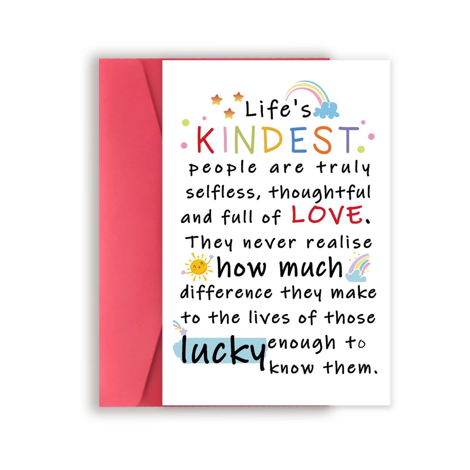 YiKaLus Cute Appreciation Card for Kindest Person, Great Thank You Card with Envelope for Women Men, Sweet Friendship Gift for Friends Classmates, Best Thank You Gift Ideas for Mom Dad