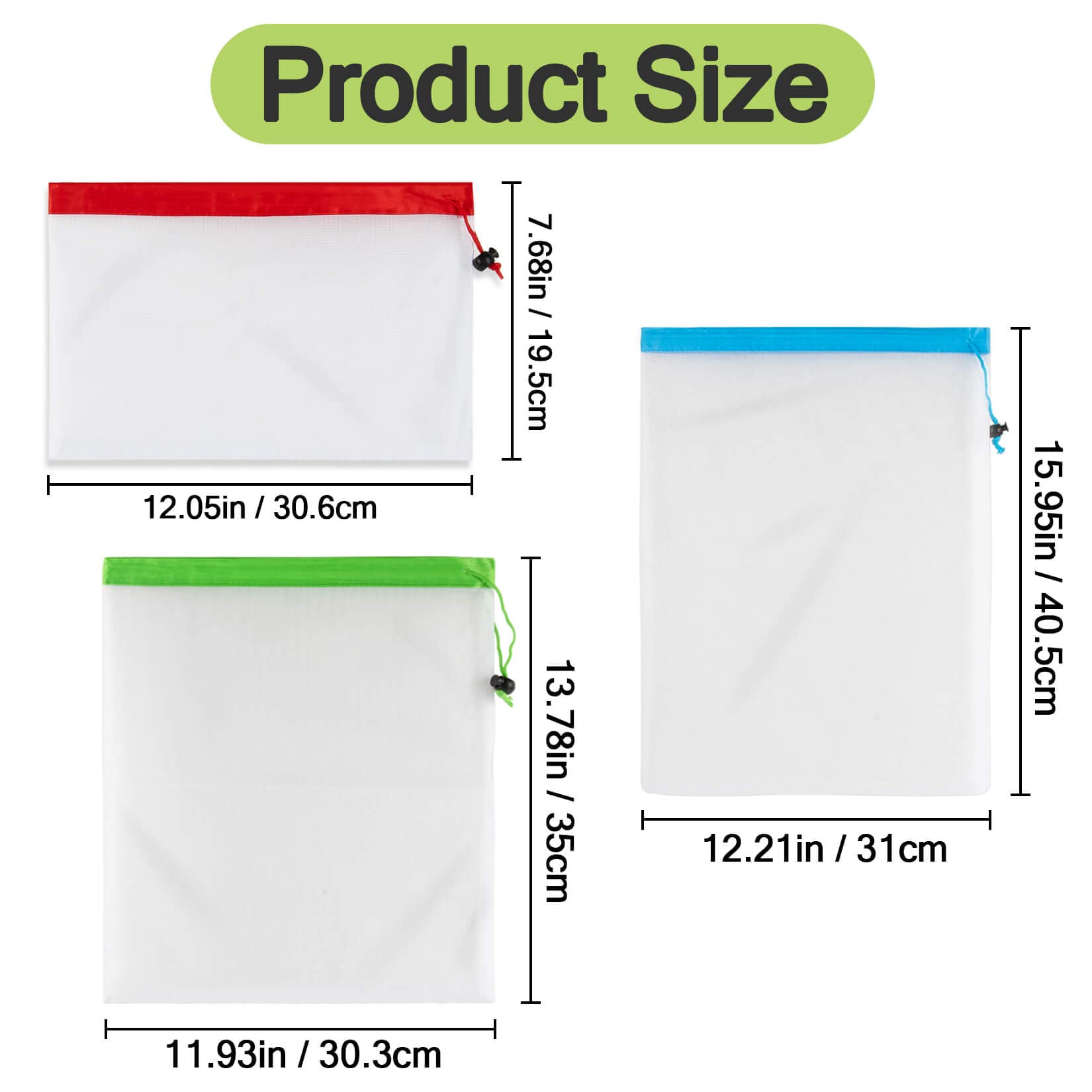 MAQIHAN 12PCS Reusable Produce Bags - Mesh Produce Bags Drawstring Reusable Washable Vegetable Storage Bags Refrigerator Keep Fresh Grocery Food Fruits Veggie Green Net Bag Toy Storage Zero Waste Shop