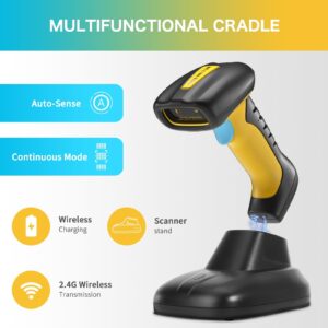 NETUM Upgraded QR Industrial Bluetooth Barcode Scanner with Charging Dock, Wireless 2D 1D Bar Code Reader 2600mAh Drop Protection Shock Dust Proof Hands Free for Windows Mac Android iOS (NT-1200)